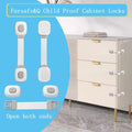 Gray 2-pack baby safety cabinet locks from Everything Baby, adhesive childproof straps for drawers, fridge, oven, and toilet doors.