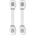 Gray 4-pack child safety cabinet locks from Everything Baby, adhesive straps for drawers, fridges, and doors, no drill needed.