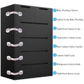 Four gray child safety cabinet locks from Everything Baby, adhesive latch straps for drawers, fridge, oven, and door safety.