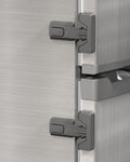 Gray 3M adhesive child safety fridge lock, 2-pack, auto-lock, easy one-hand open, self-locking for single-door fridges.