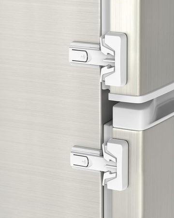 Gray 3M adhesive child safety fridge lock, 2-pack, self-locking, easy one-hand open, for toddler-proofing single-door refrigerators.
