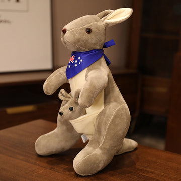 Kangaroo Stuffed Animal with Joey in Pouch & Australia Scarf - Soft Cuddly Plush Toy(55cm, light grey)| Other Colors Available in Store
