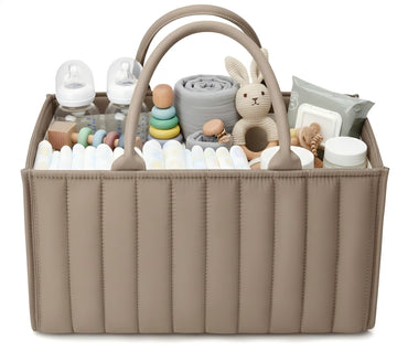 Large Baby Diaper Caddy Organizer – Stylish Storage Basket for Nursery, Changing Table & Travel – Portable Urn for Diapers, Wipes, Toys & Essentials (Brown)
