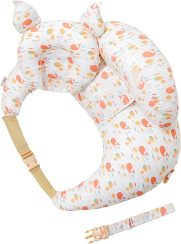Multipurpose Nursing Pillow with Adjustable Waist Strap & Removable Cover for Feeding, Tummy Time & Nap Support (White)