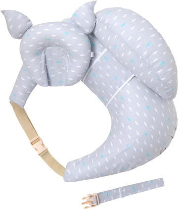 Multipurpose Nursing Pillow with Adjustable Waist Strap & Removable Cover for Feeding, Tummy Time & Nap Support (Grey)