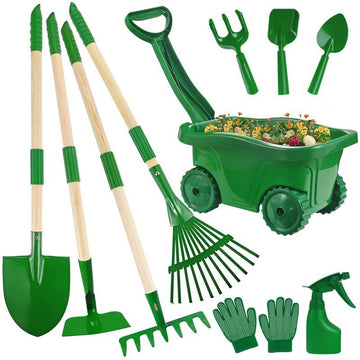 Kids Gardening Tools Set - 10pcs Wheelbarrow Set for Kids
with Shovel, Rake, Leaf Rake, Summer Outdoor Yard Digging Weed Birthday Gifts Toys, Easter for Boys Girls Age 3+ Years(Green)