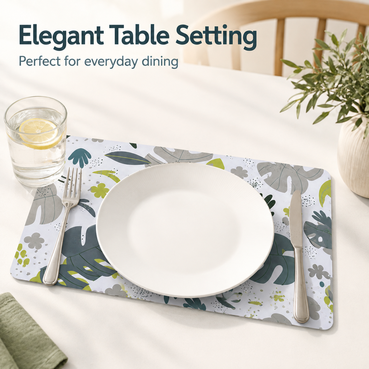 Eight Monstera MDF placemats and coasters set by Everything Baby, heat resistant with tropical leaf design, measuring 34x26.5cm