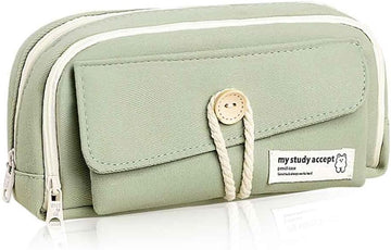 Expandable pencil case with 3 large compartments for girls, boys and students (light green), green, [light green, canvas]