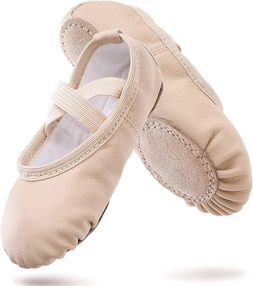 Women's Ballet Shoes – Ballet Shoes for Girls – Beige – Soft PU Leather Dance Shoes with Non-Slip Sole – Suitable for Ballet, Yoga & Home Use – For 2 UK