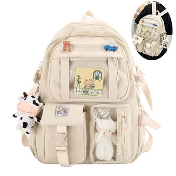 Kids School Backpack with Accessories, 43x31 cm, for Children and Teens, Beige