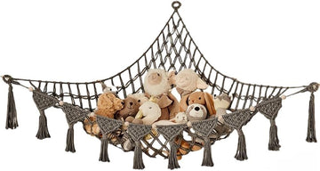 1 Pack Toy Storage Hammock and Net Hanging Organizer for Soft Toys, Dark Gray