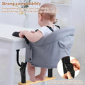 Adjustable bamboo baby high chair footrest with straps, designed for hook-on highchairs, supports kid's comfort and stability.