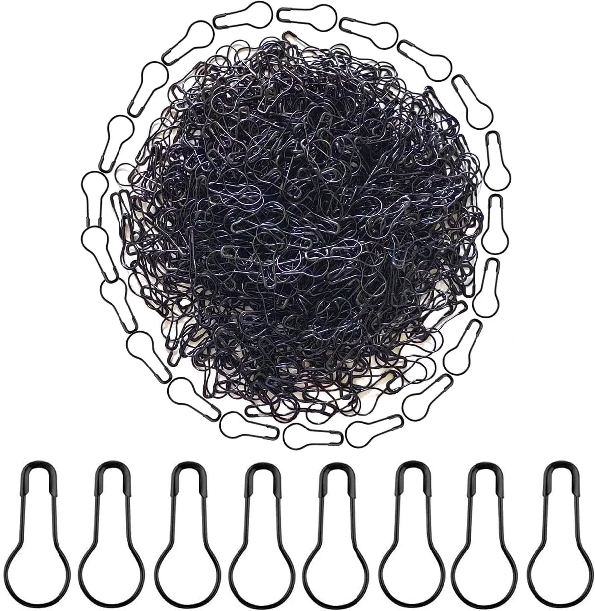 Set of 1000 black metal gourd safety pins, 0.8 inch DIY clothing and craft pins for sewing and tailoring projects.