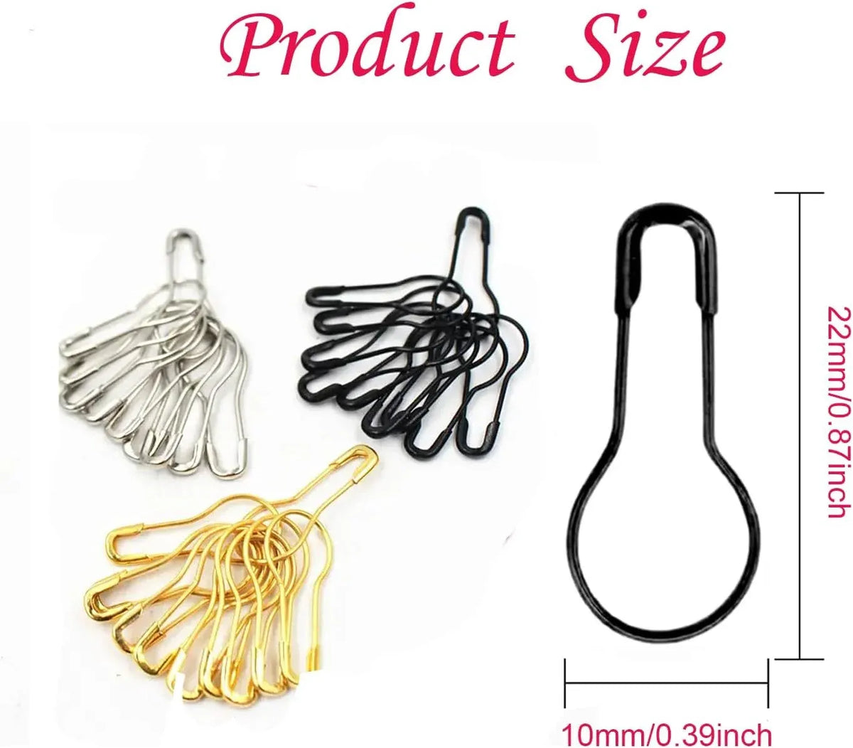 Set of 1000 black metal gourd safety pins, 0.8 inch clothing and craft pins for DIY, sewing, and tailoring projects.