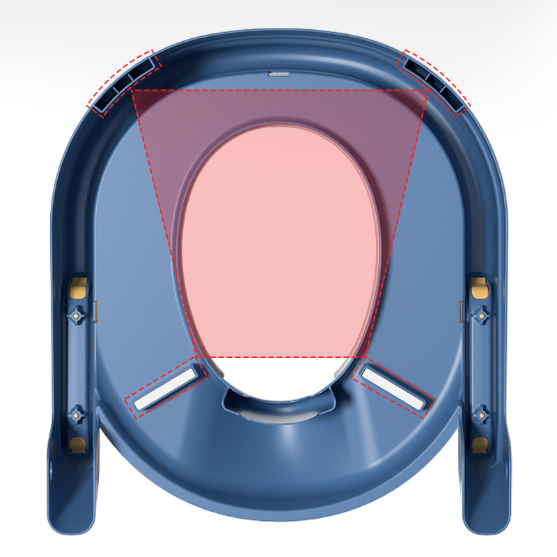 Blue potty training toilet with step stool and soft seat for toddlers, designed for kids' bathroom use by Everything Baby.