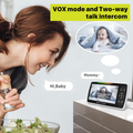 SM650 5-inch no-WiFi baby monitor with camera, night vision, two-way audio, temperature, and feeding alerts.