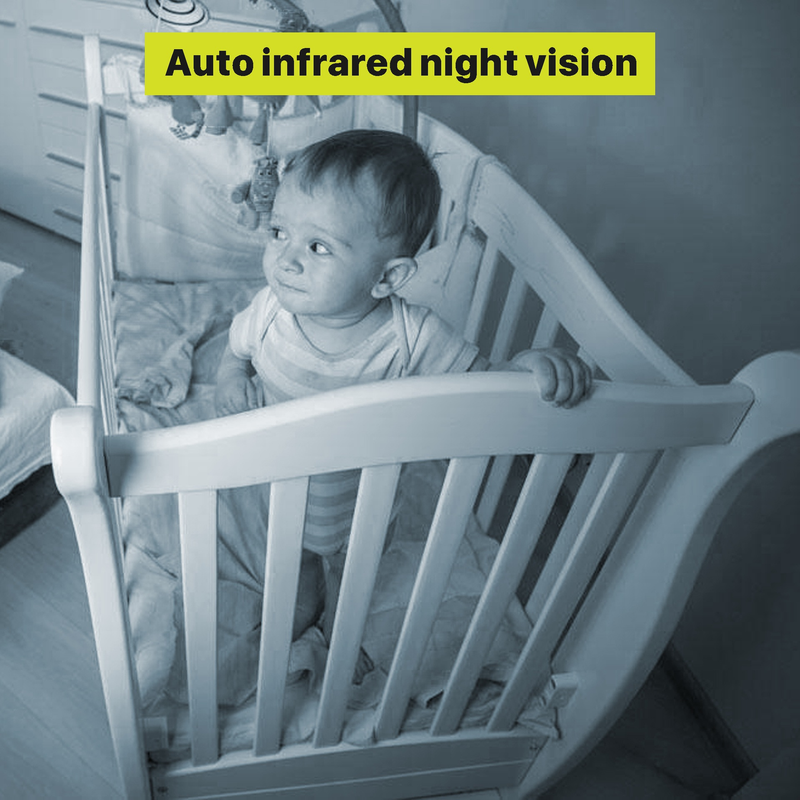 SM650 5-inch no-WiFi baby monitor with camera, night vision, two-way audio, temperature, and feeding alerts.