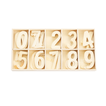 50-piece wooden number set with 0-9, five of each, in a compartment storage tray for kids' educational activity toy by Everything Baby.