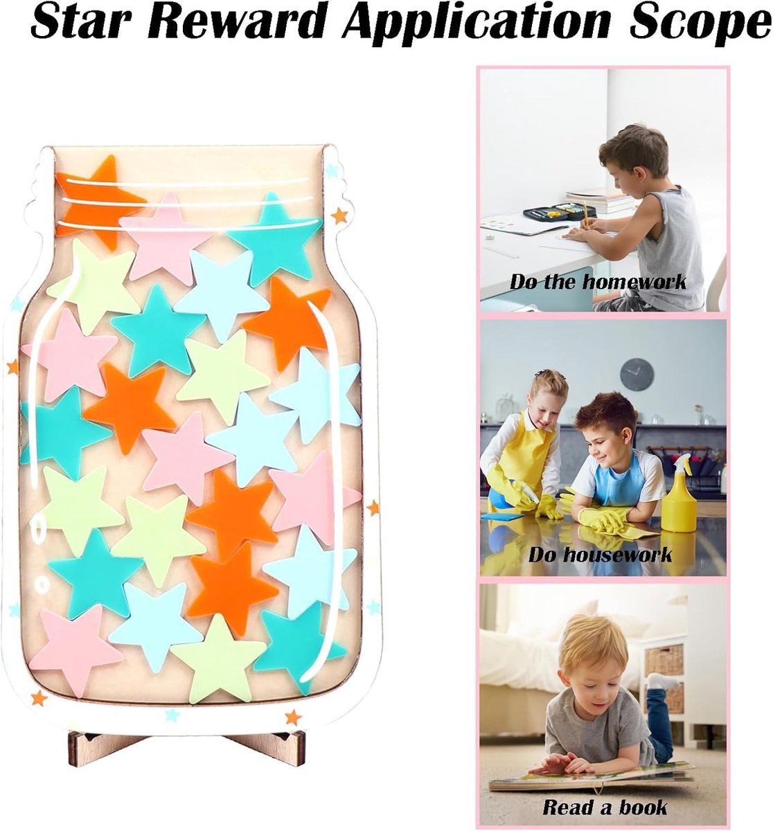 Colorful 25-piece star reward jar set for kids by Everything Baby, reusable activity toy for behavior and achievement chart.