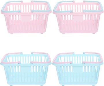4 Pieces Mini Shopping Basket Toys - Plastic with Handle - For Children Pretend Play