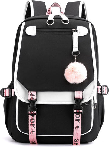Girls School Student School Bag Outdoor Backpack With USB Charging Port, Black White - School Bag - Backpack - Rucksack - School - Girls - Boys - Teenagers - Book Bag - Girl's Backpack - Backpacks - Rucksack For Children - Waterproof - Laptop Backpack