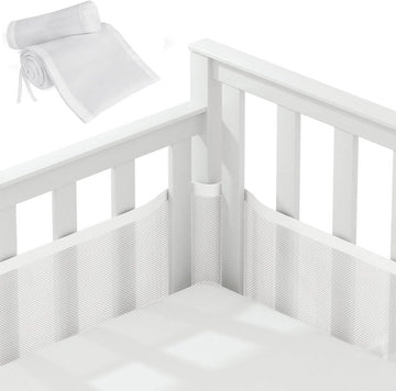 Baby Crib Bumper Set - Set of 2 - Bed Bumper - Bed Side Protectors - Anti-Bump Edge - Breathable Mesh - Baby Safety - Head Protector - Crib Bumper - 320x27cm & 150x27cm - White