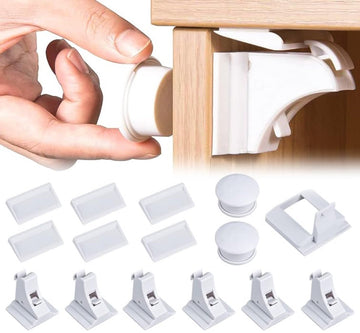 Magnetic Child Lock for Cabinets - Self-Adhesive Safety Hooks - 6 Locks and 2 Keys - Magnetic Lock - Cabinet Security for Children - Baby Toddler Magnetic Security for Cabinet, Door, and Drawer - Magnetic Closure - No Drilling or Screws - White