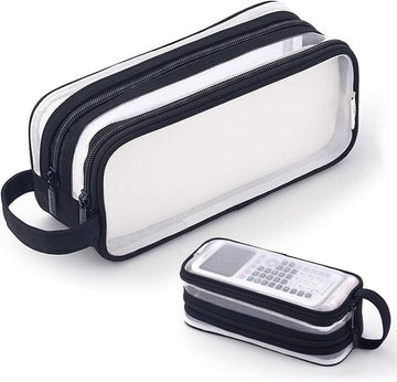 Transparent pencil case - transparent black - teen pencil case - large case for school and office - adult pencil case