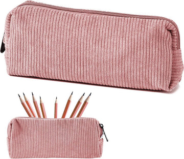 Pencil Case - Pencil Case - Pen Case - Storage Bag - School Pencil Case - Storage Box - Corduroy Pencil Case - Makeup Bag - with Zipper - Cosmetics Organizer - for girls, boys, adults and teenagers - 20*4.5*7.5cm - Pink