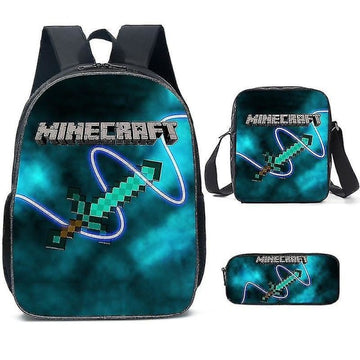 Minecraft-themed school bags for elementary and middle school students, Minecraft game peripheral backpack three-piece set K