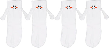 2 Pairs Hand Holding Socks for Kids, Funny Magnetic Mid-Tube Socks White Smile Face Matching Crazy Silly Slipper Socks Magnet Friendship Birthday Gift for Children Toddler (1-3T)