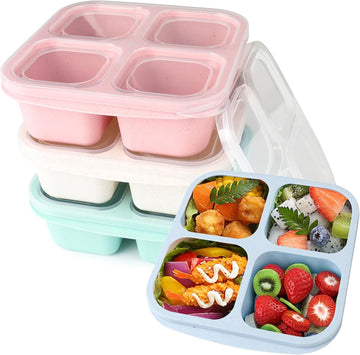 Snack Boxes with Compartments for Kids and Adults 4-Compartment Bento Lunch Boxes 4-Pack