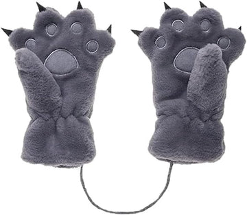 Gloves - 1 pair - Winter gloves - Cartoon gloves - Neckband - Children's gloves - Warm gloves - Plush gloves - One size（Gray）