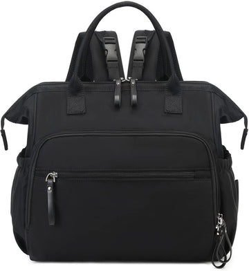 Convertible Diaper Bag - Wide Opening - 14 Pockets - Stylish - Baby Changing Bag - with Stroller Buckle - Diaper Bag - Waterproof (Black)