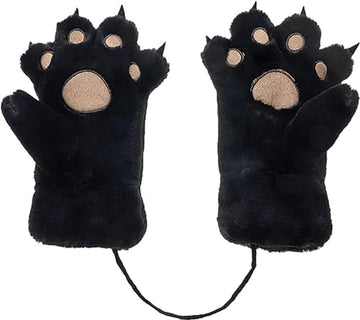 Gloves - 1 pair - Winter gloves - Cartoon gloves - Neckband - Children's gloves - Warm gloves - Plush gloves - One size（Black）