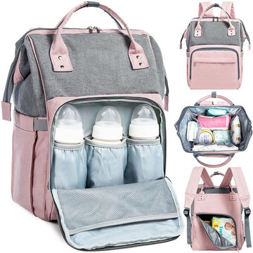 Diaper bag/backpack - Multifunctional baby diaper bag (large) - pink/gray