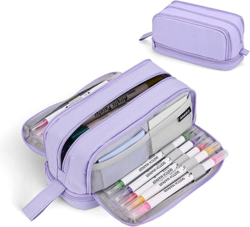 Pencil Case - Large Capacity Pencil Case - Suitable for Girls and Boys - With 4 Compartments - Multifunctional Pencil Case, Stationery Storage Bag, Office Cosmetic Bag - Portable Pencil Case - Suitable for Teens, Adults, Women and Men - Purple
