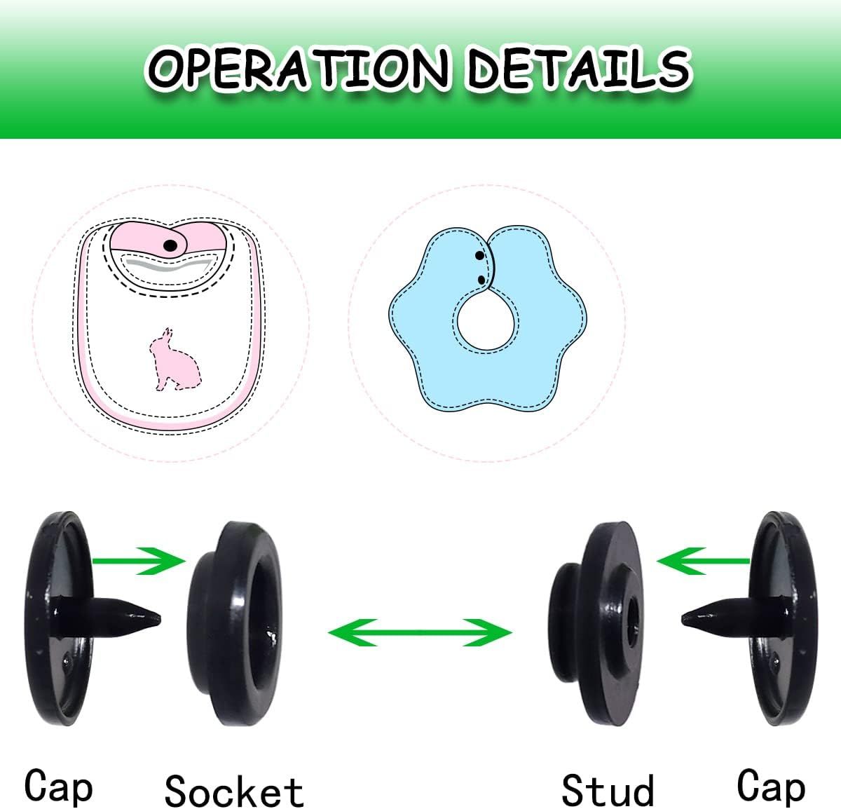 Black T5 round resin plastic snap fasteners for baby clothes and DIY crafts, featuring no sew press stud buttons by Everything Baby.