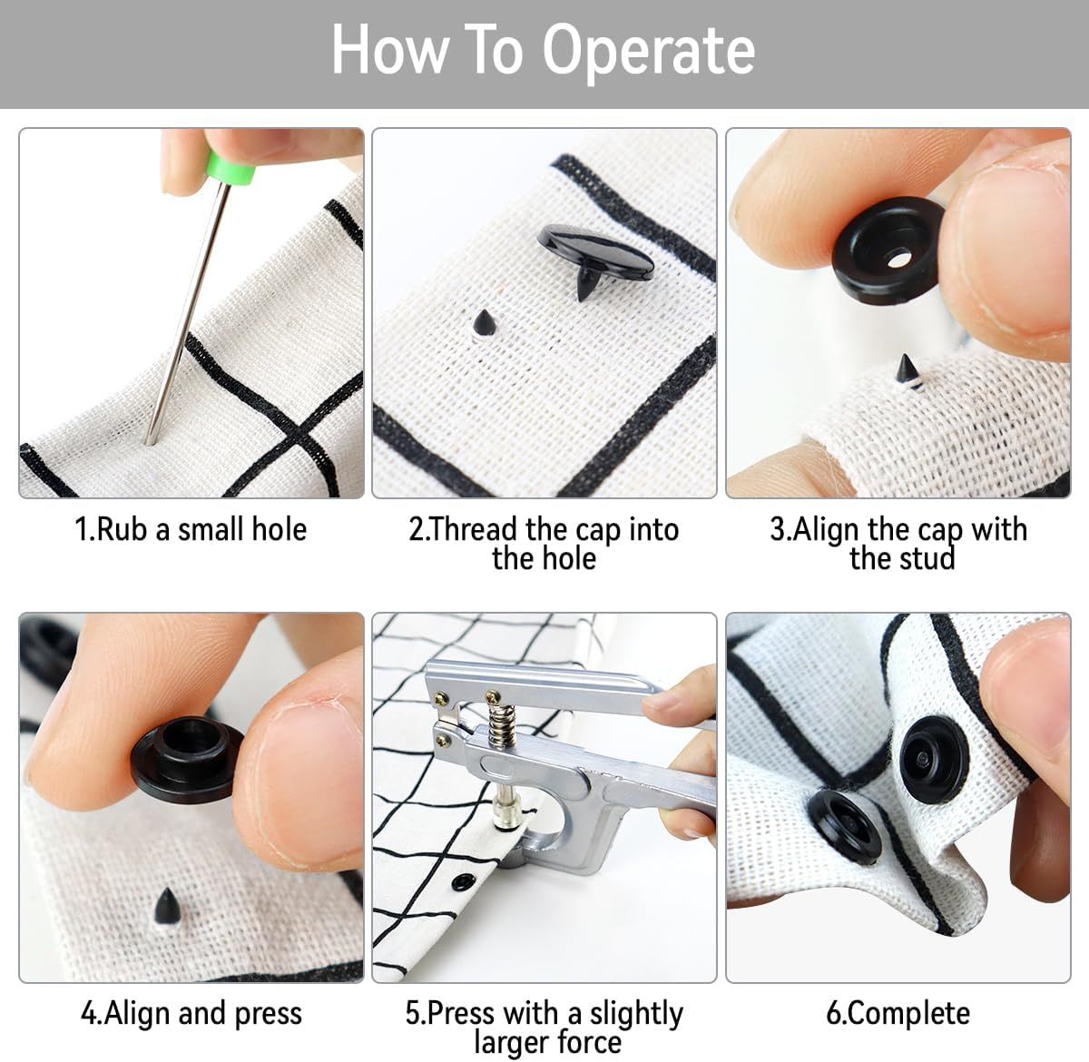 Set of 100 black T5 round resin plastic snap fasteners for baby clothes, nappies, sewing, and DIY crafts by Everything Baby.