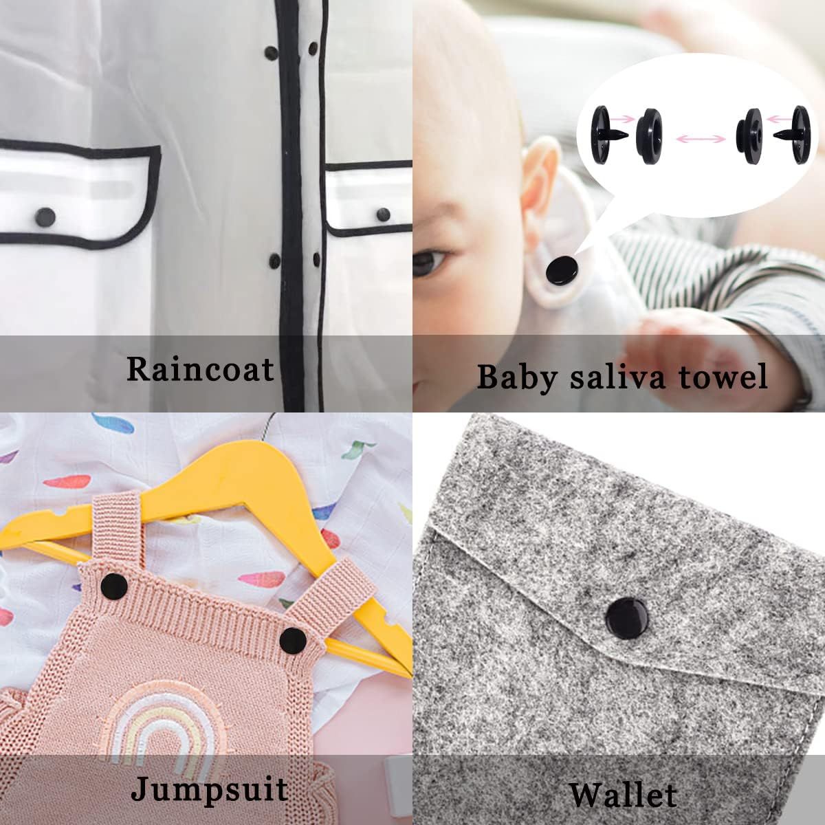 Black T5 round resin plastic snap fasteners for baby clothes, press studs from Everything Baby, ideal for sewing and DIY crafts.