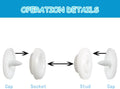 100 sets of white T5 round resin plastic snap fasteners for baby clothes, nappies, sewing, and DIY crafts by Everything Baby.