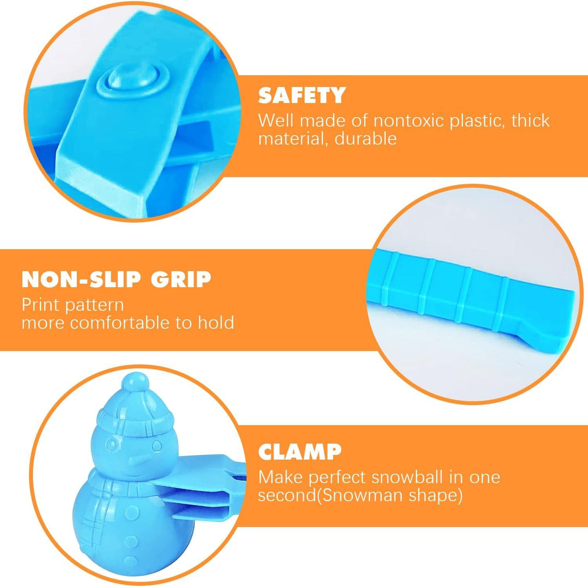 Four colorful snowball makers for kids, outdoor snow and sand claw toys for winter snowball fights and beach play.