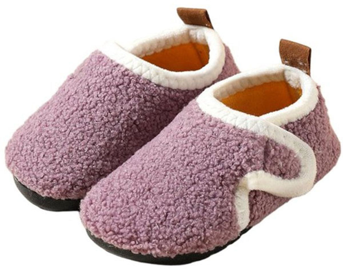 Purple children's cotton slippers with soft lining and non-slip soles, ideal for indoor winter wear, size 30/31.
