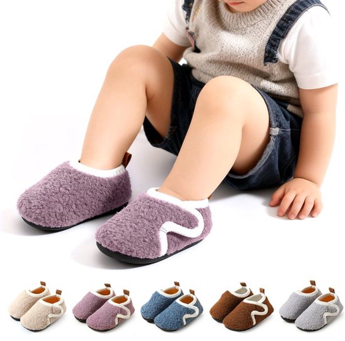 Purple children's cotton slippers with soft lining and non-slip soles, indoor warm house slippers for girls, size 30/31.