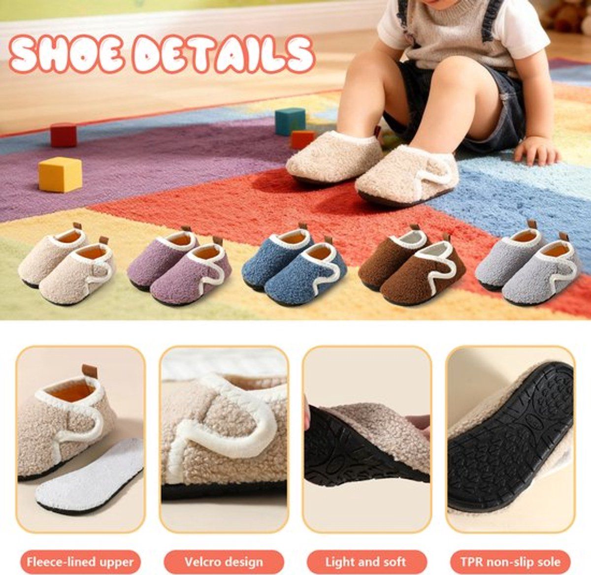Blue children's cotton slippers with soft lining and non-slip soles, ideal for indoor winter wear for boys, size 28/29.
