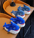 Children's blue shark plush winter slippers by Everything Baby with warm lining and non-slip sole, size 30, inner length 19 cm.