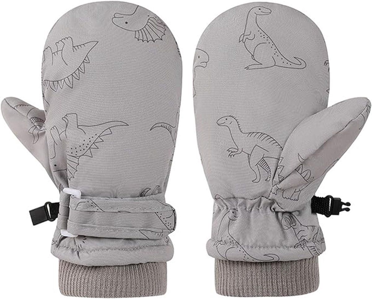 Grey waterproof winter gloves for children and toddlers, ideal for cold weather, travel, and daily winter wear by Everything Baby.