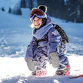 Grey waterproof winter gloves for children and toddlers, suitable for cold weather, travel, and daily winter wear.
