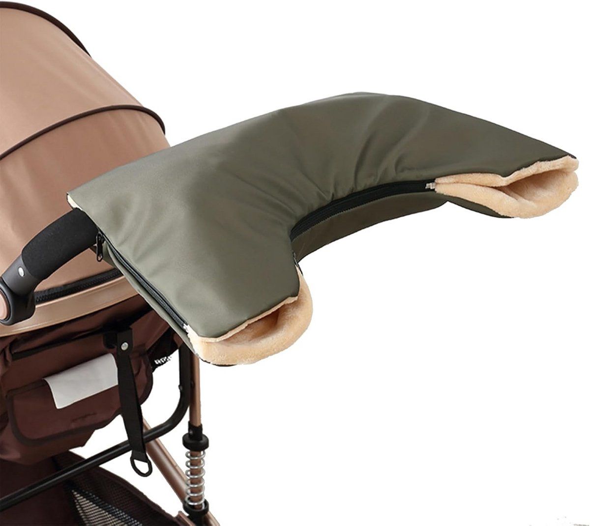 Waterproof baby stroller hand muff by Everything Baby, warm universal hand warmer for winter riding and outdoor scooter use.