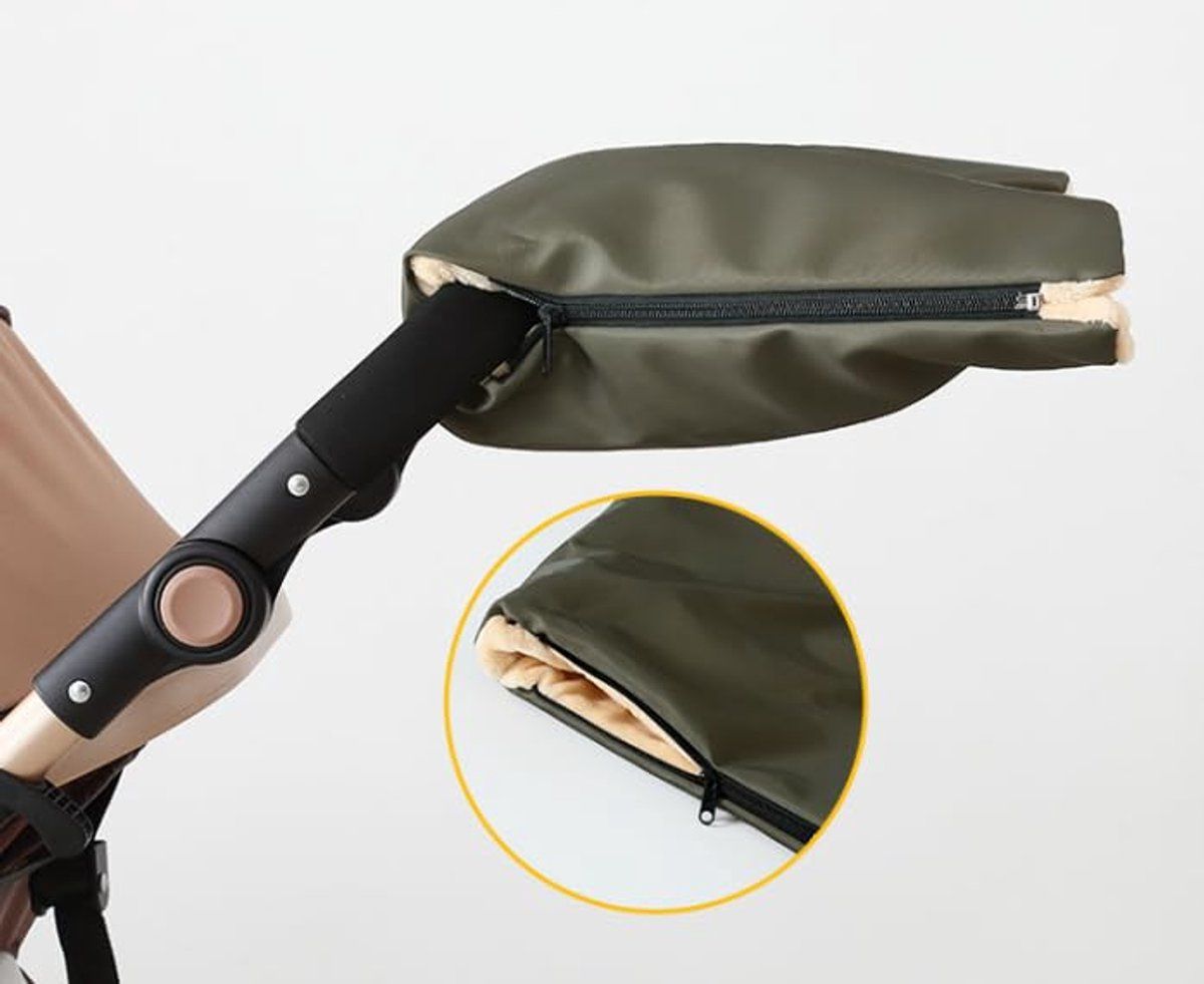 Waterproof baby stroller hand muff by Everything Baby, warm universal hand warmer for winter riding and outdoor commuting.